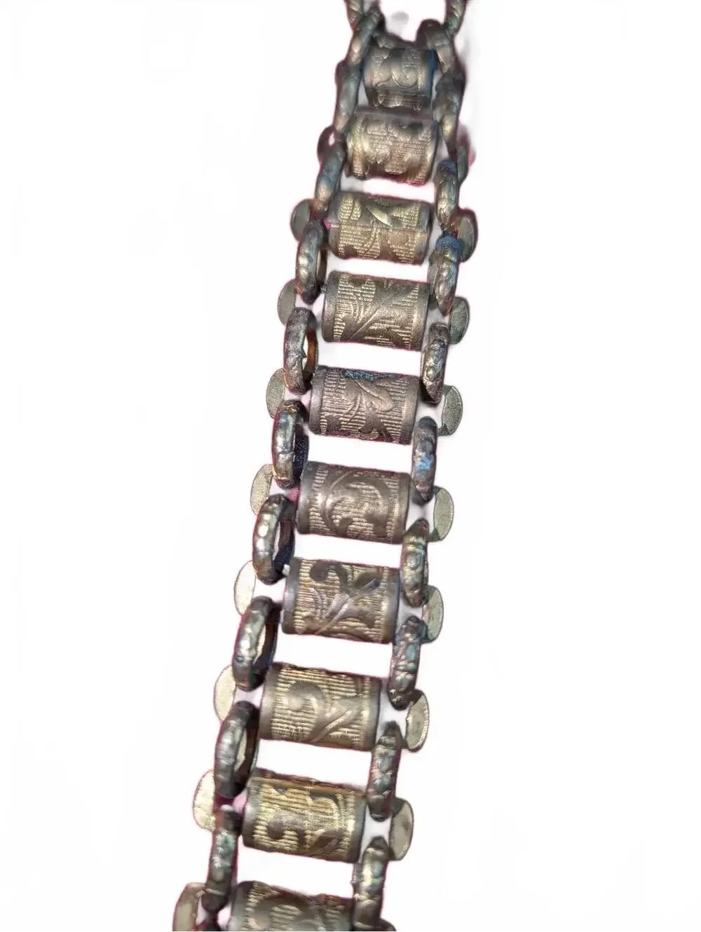 Vintage Brass Chain Bracelet with Crest Pendant